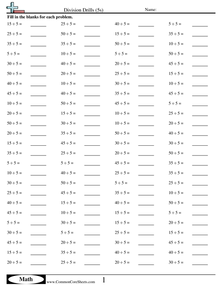 Math Drills Worksheets - 5s worksheet